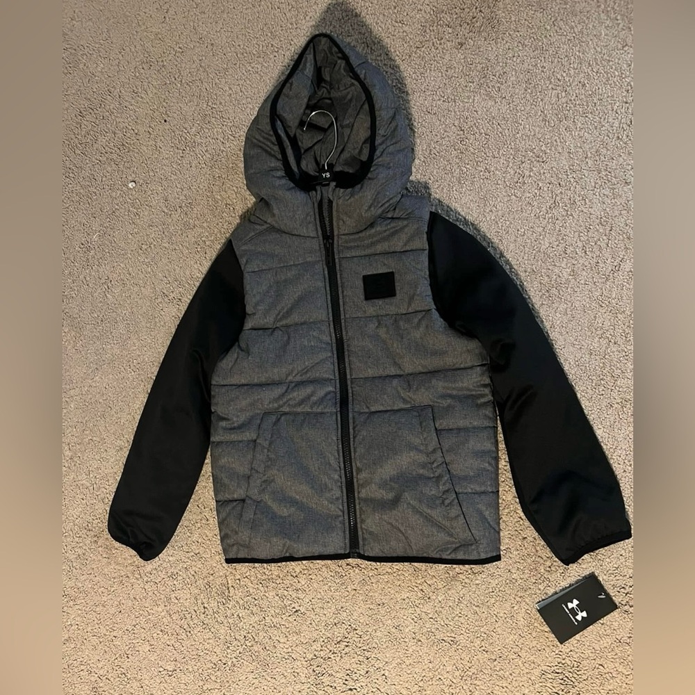Boys Under Armour hybrid hoodie and vest jacket.